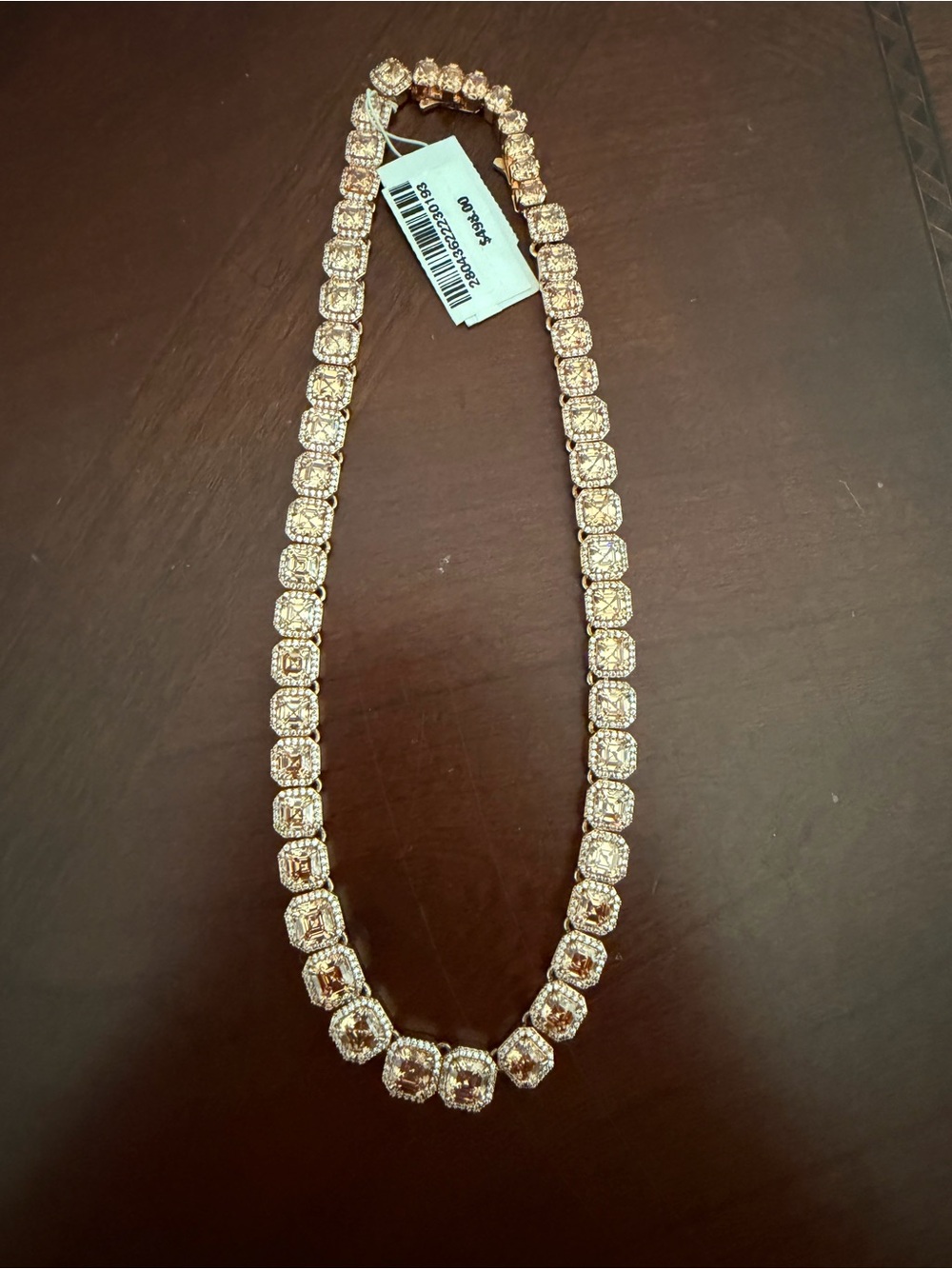 New Henri Bendel Stunning Pave Asscher Champagne Necklace 16" w/tags & Pouch - Picture 6 of 13